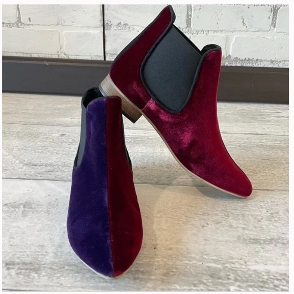 Anthropologie Velvet Color block Ankle Boot